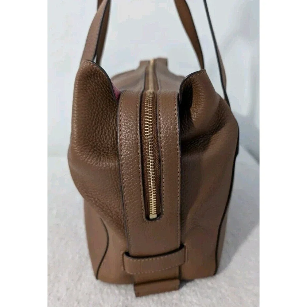 Tory Burch Perry Leather Satchel Bag Brown Moose w/ Red Interior - Picture 4 of 13